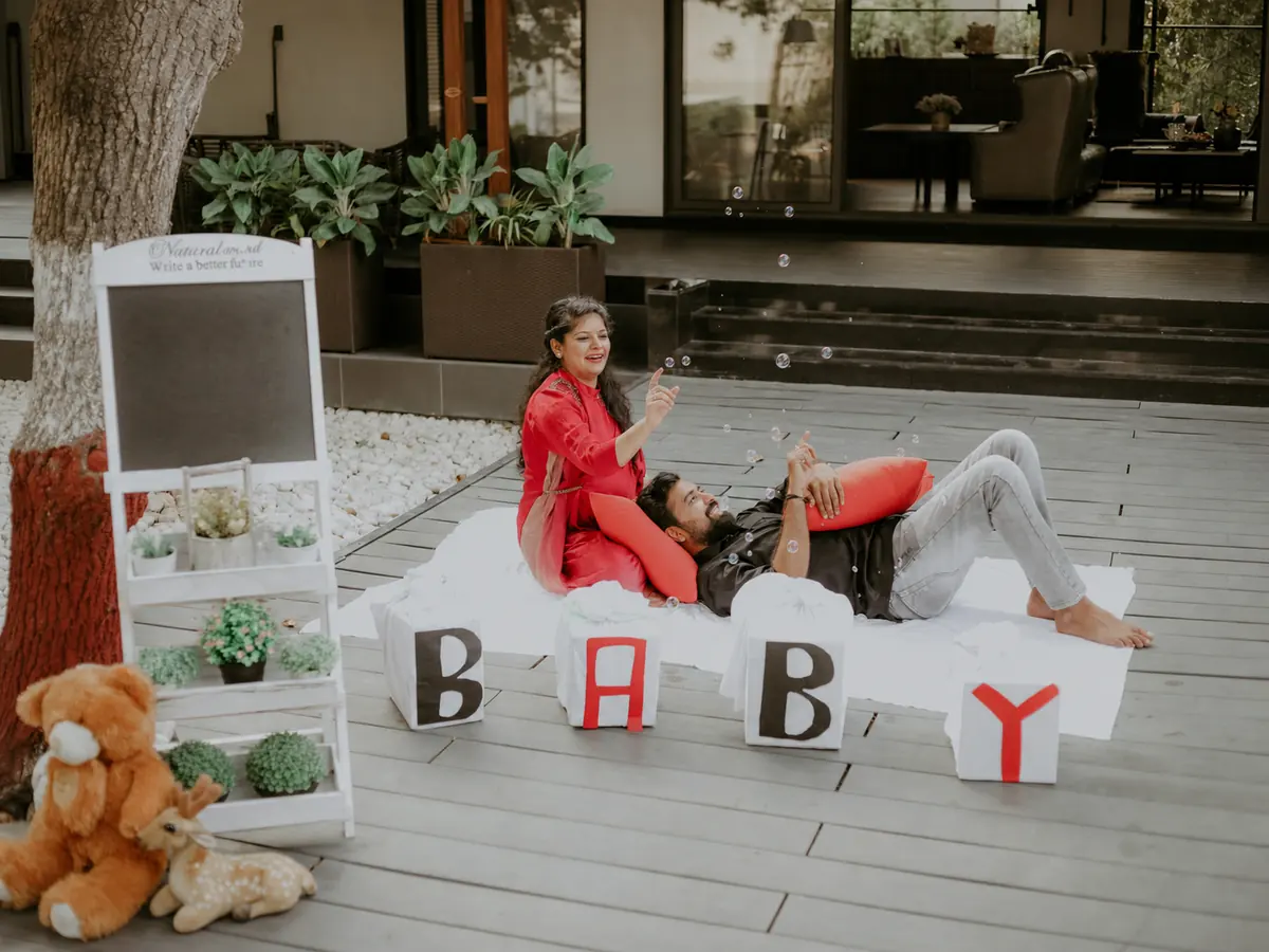 Parents-to-be enjoying their baby shower celebration