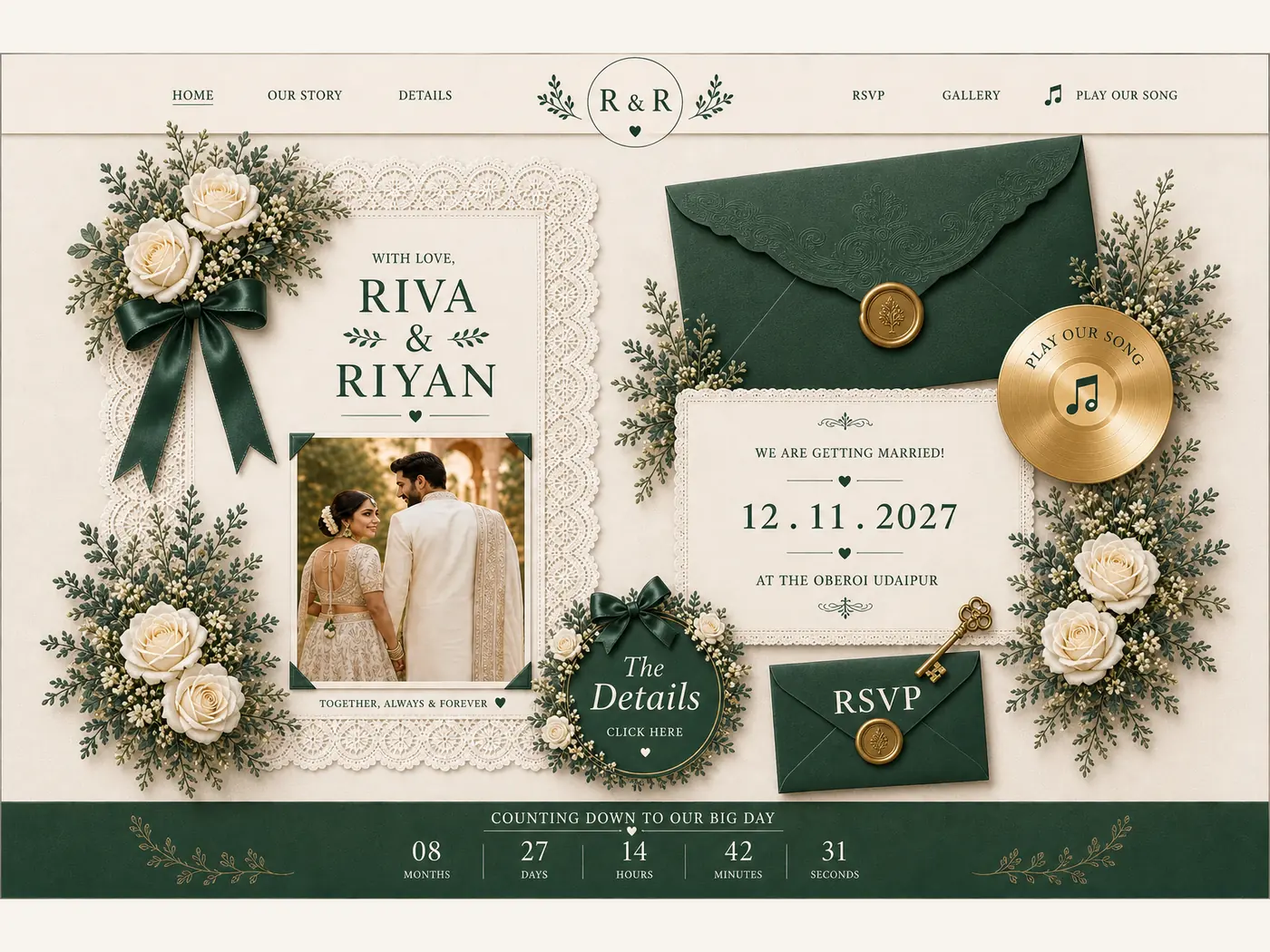 Emerald Ivory wedding invitation template